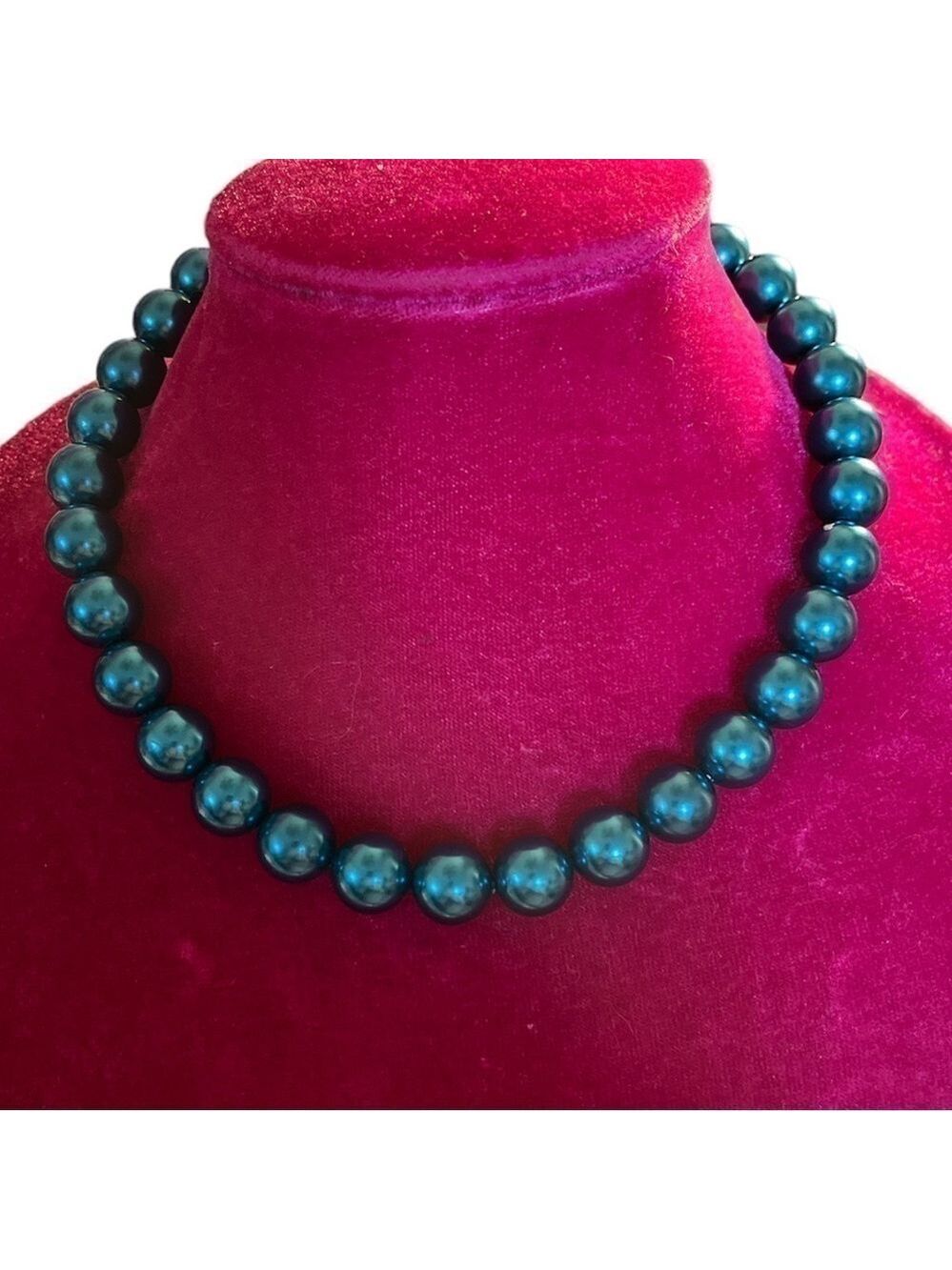 Marbella Blue Faux Pearl Necklace Single Strand